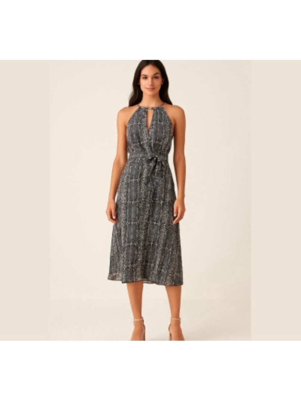 Marc by Marc Jacobs Grey Black Reptile Animal Print Midi Halter neck Dress Sz S